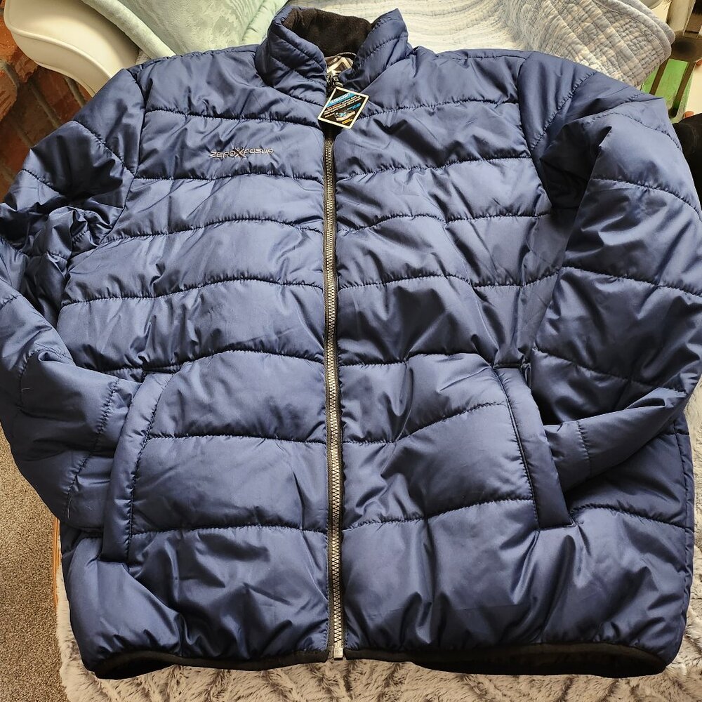 NWT Men Jacket, Puffer Navy Blue Size XL ZEROX Side pockets Ultra Light